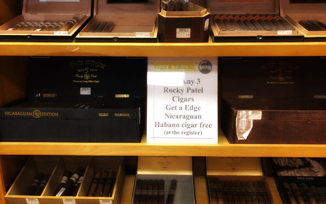 Buy any three Rocky Patel cigars get a free Rocky Patel Edge Nicaraguan Habano